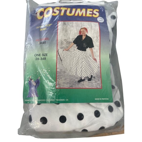 Alexanders Costumes Sock Hop Skirt One Size White Black Polka Dot Retro NEW - Picture 2 of 6